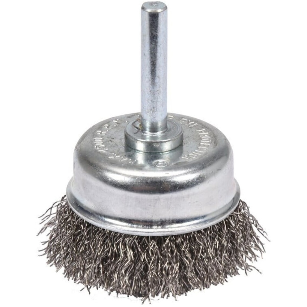⬡ Rifliuotos vielos puodelinis šepetys su kotu 50 mm INOX (YT47497, YATO)