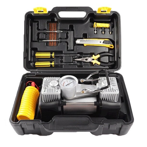 ⬡ Divcilindru gaisa kompresors 12 V 40 L/min ar remonta instrumentiem (QB01BK)