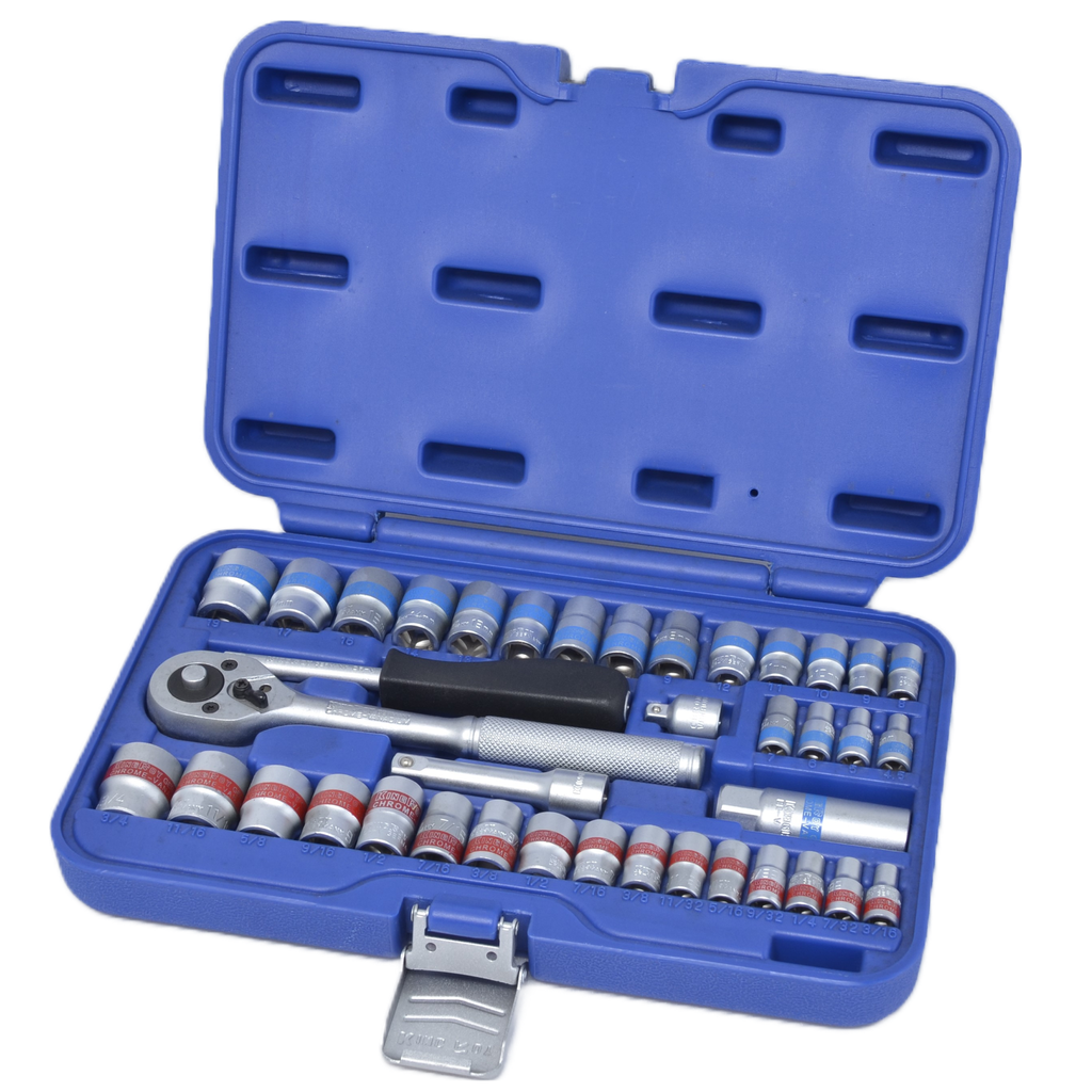 ⬡ 3/8" + 1/4" Dr. Socket wrench set 40pcs (SAE & metric) (KR040MSA, KINGROY)