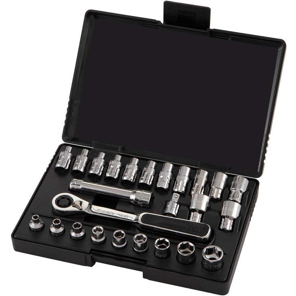 ⬡ 1/4" Dr. Ratchet pass-thru socket set 25pcs (metric & S.A.E) (ST09131SJ, SATA)