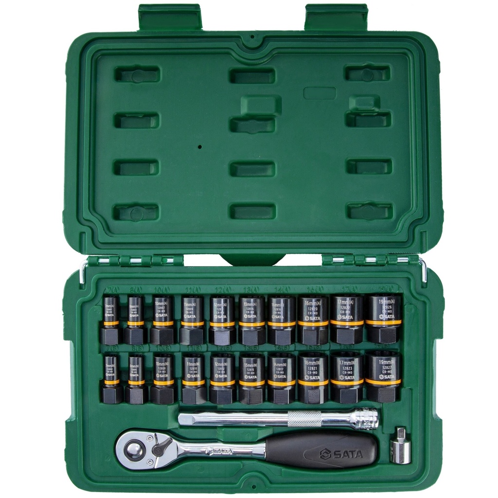 ⬡ Varžtų ištraukimo galvučių rinkinys 1/4" ir 3/8" 23 vnt. (S09138, SATA)