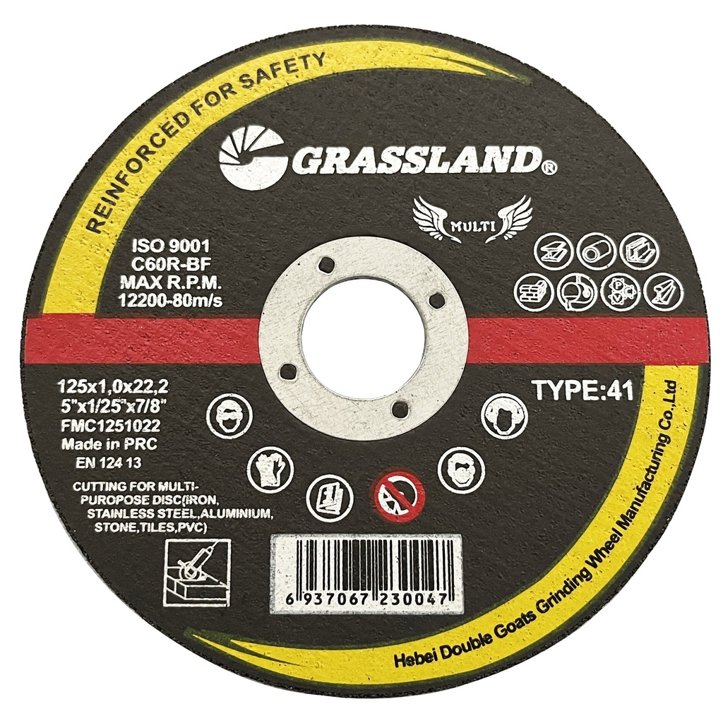 ⬡ Cut-off wheel 125x1.0x22.2. Multi purpose 41 type (FMC1251022, GRASSLAND)