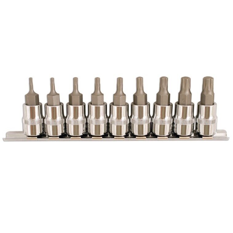 ⬡ Galvučių su antgaliu rinkinys 3/8" (TORX Plus), 9 vnt. (GB7018, ELLIENT TOOLS)