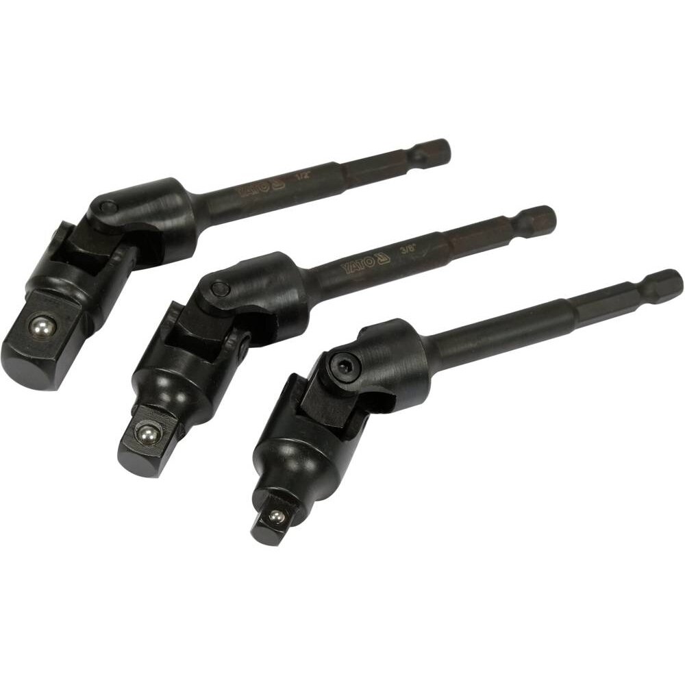 ⬡ 1/4" + 3/8" + 1/2" Dr. Drill socket swivel adapter set 3pcs (YT04641, YATO)