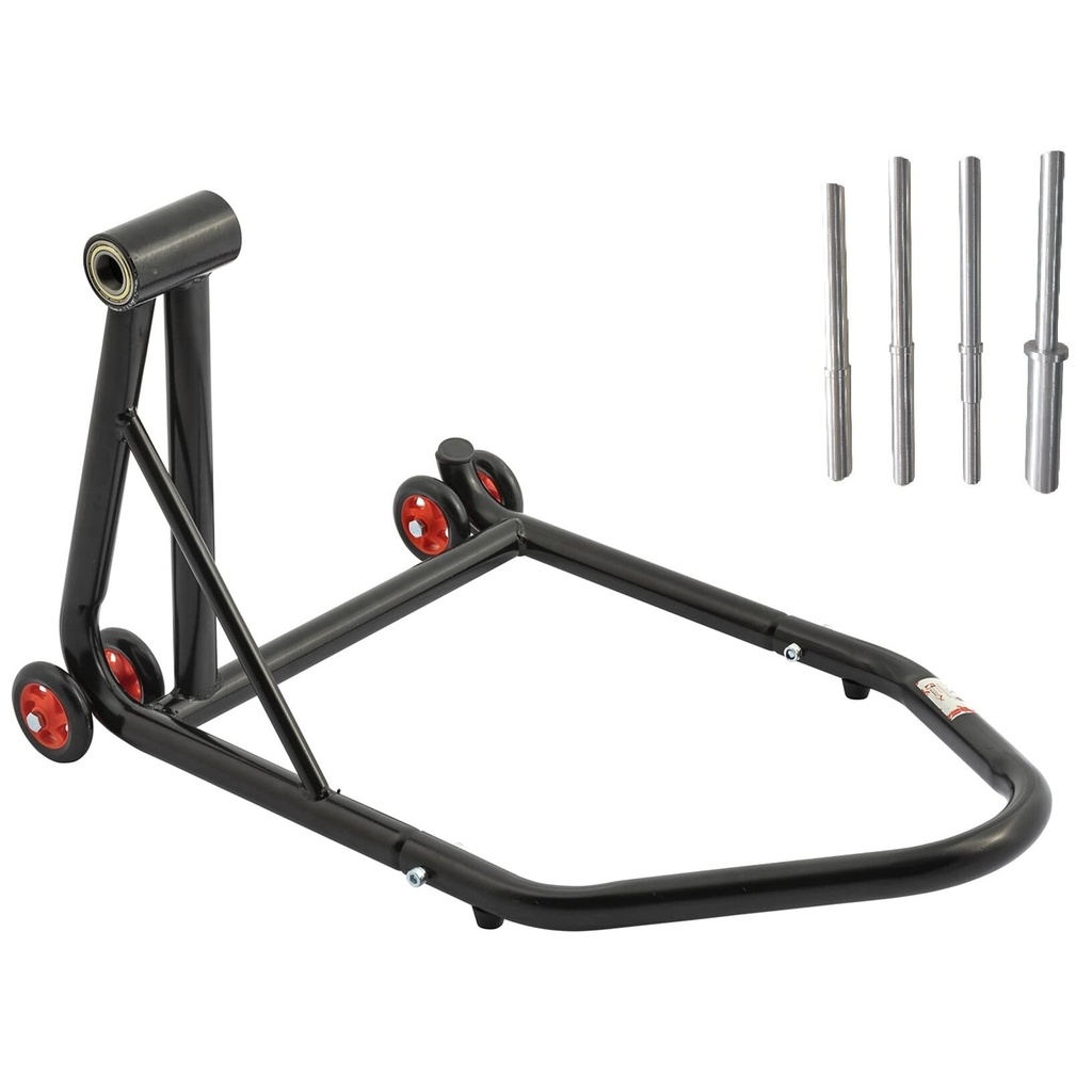⬡ Motociklo stovas vienpusis galiniam ratui 340kg su adapteriais (MHRM1102SET)