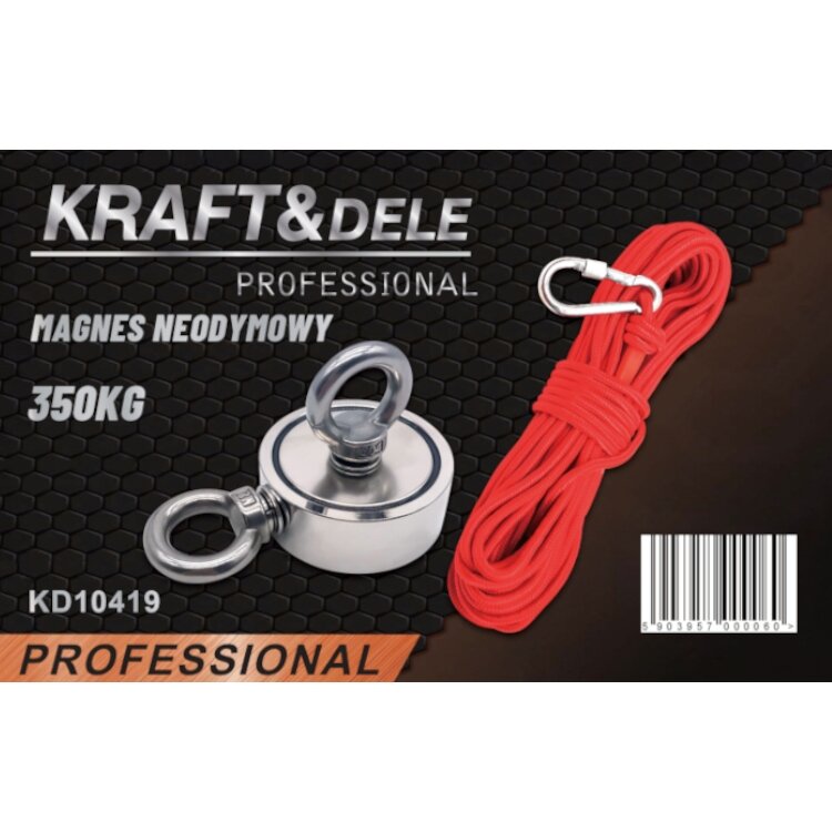 ⬡ Neodymium magnet handle with rope, 350kg (KD10419)