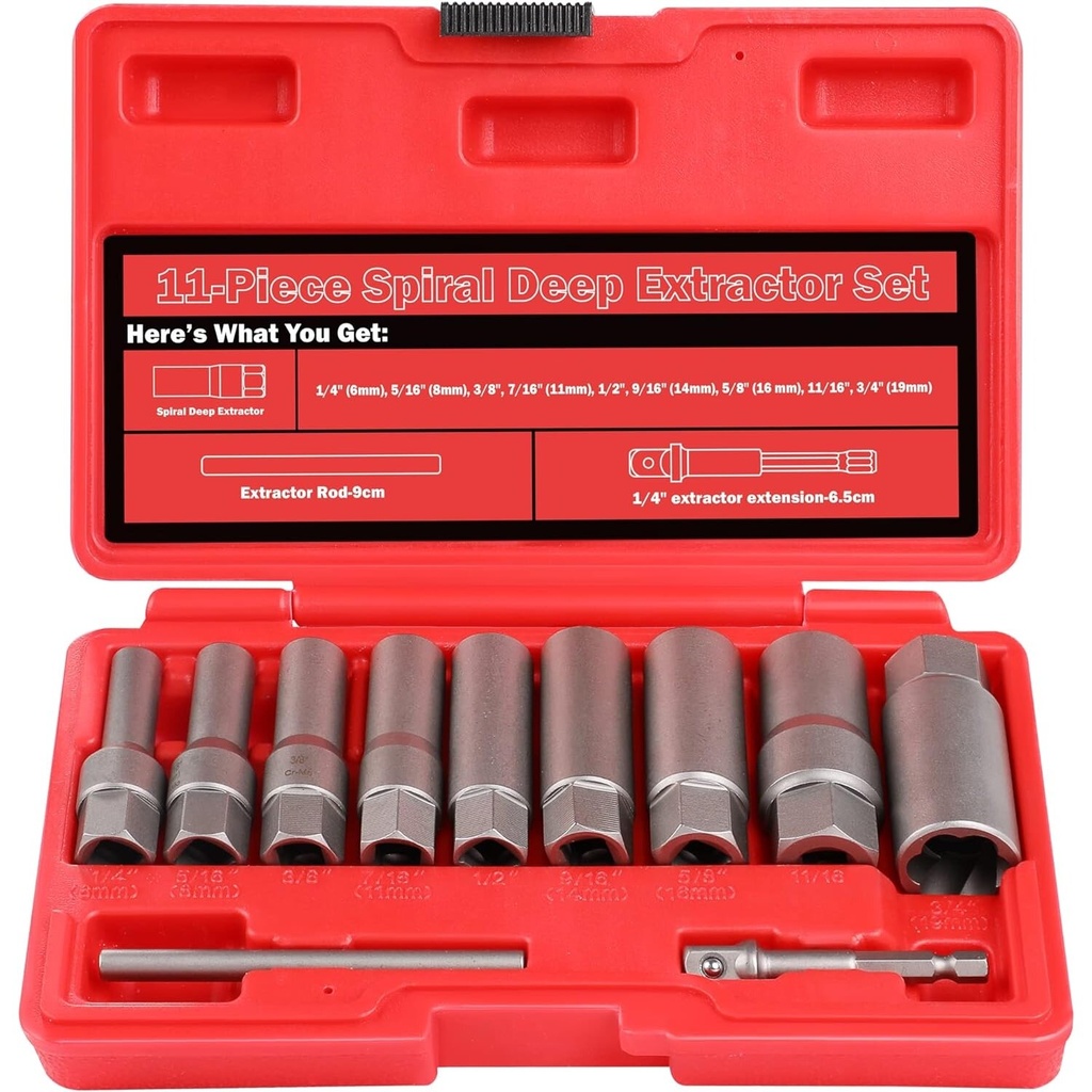 ⬡ Varžtų ištraukimo galvučių rinkinys 11 vnt. (6-19 mm) 3/8'' (WT01E9373)
