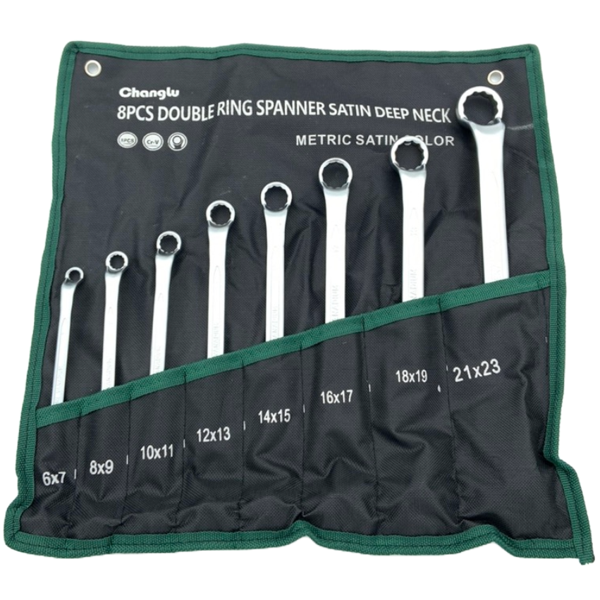 ⬡ Double ended double deep offset ring spanner set 8pcs (6-23mm) (CL100808, CHANGLU TOOLS)