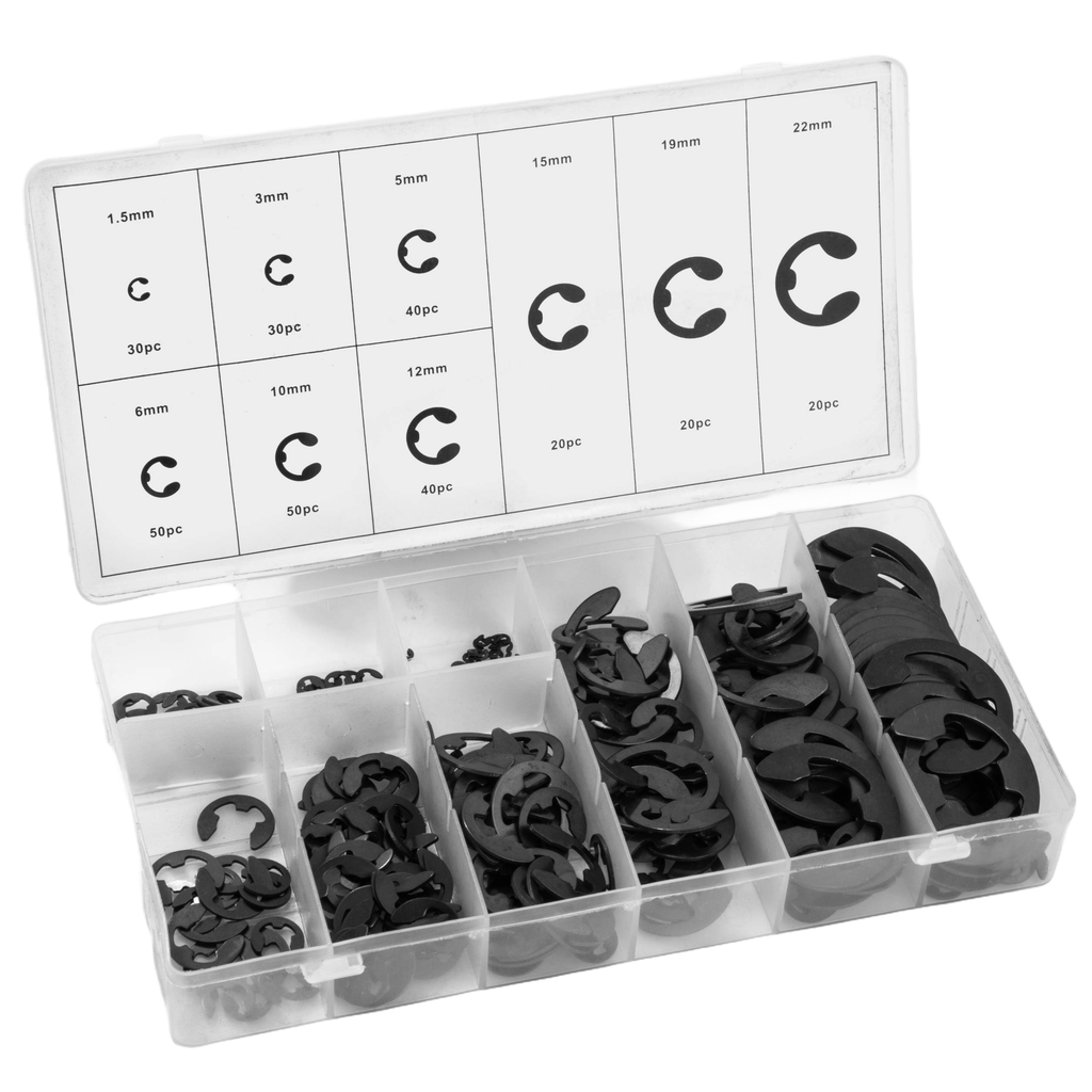 ⬡ Vidinių E formos fiksavimo žiedų rinkinys 300 vnt. (KR6005)
