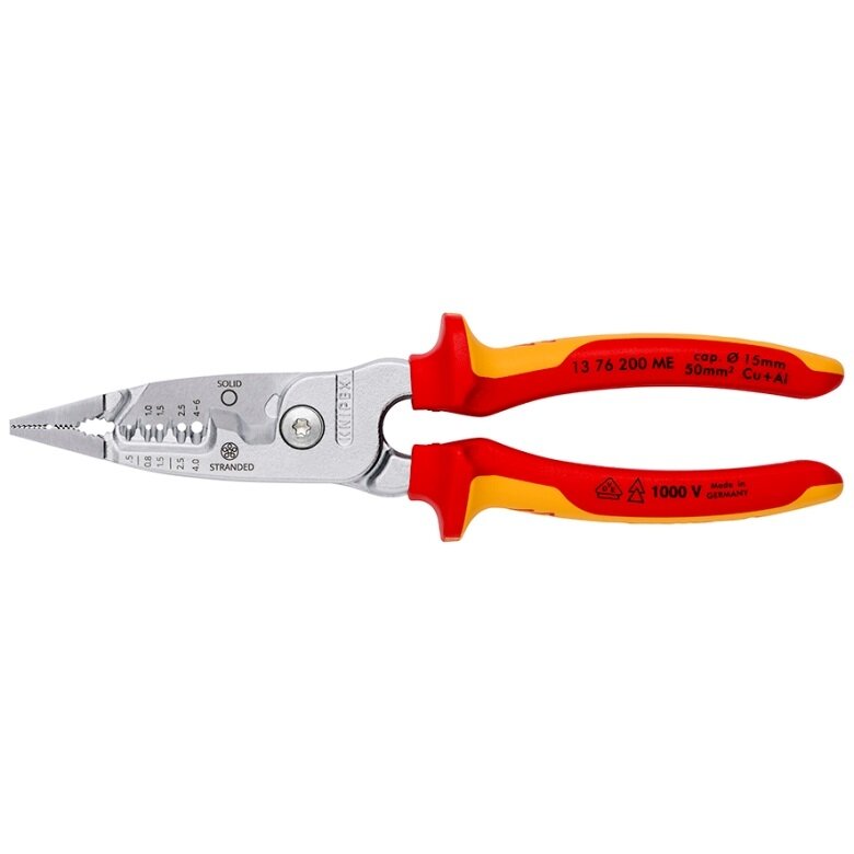 ⬡ Replės elektros instaliacijos darbams daugiafunkcinės VDE 200mm KNIPEX (1376200ME, KNIPEX)
