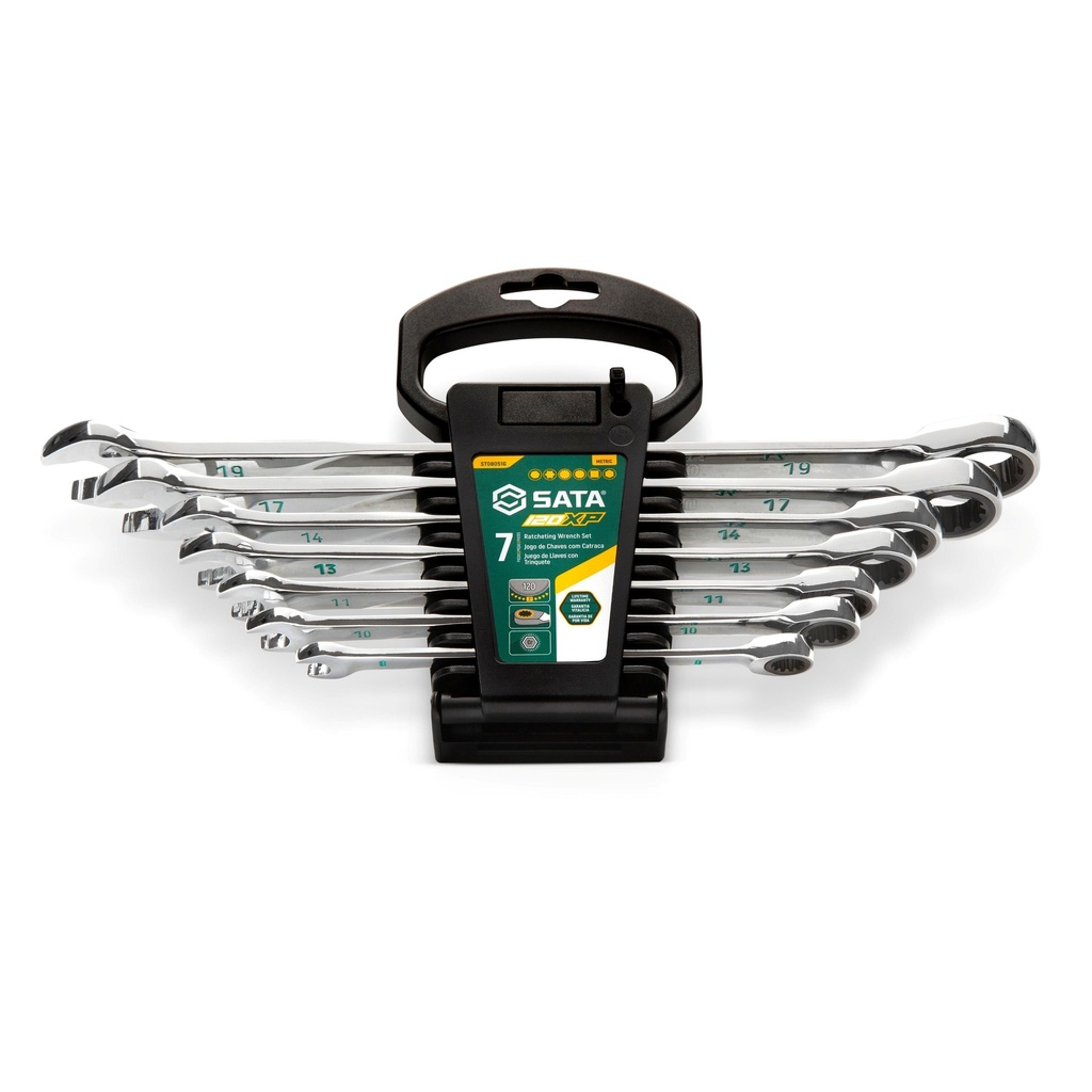 ⬡ Kombinuotų terkšlinių raktų rinkinys 7 vnt. (8-19 mm) 120XP (ST08051G, SATA)