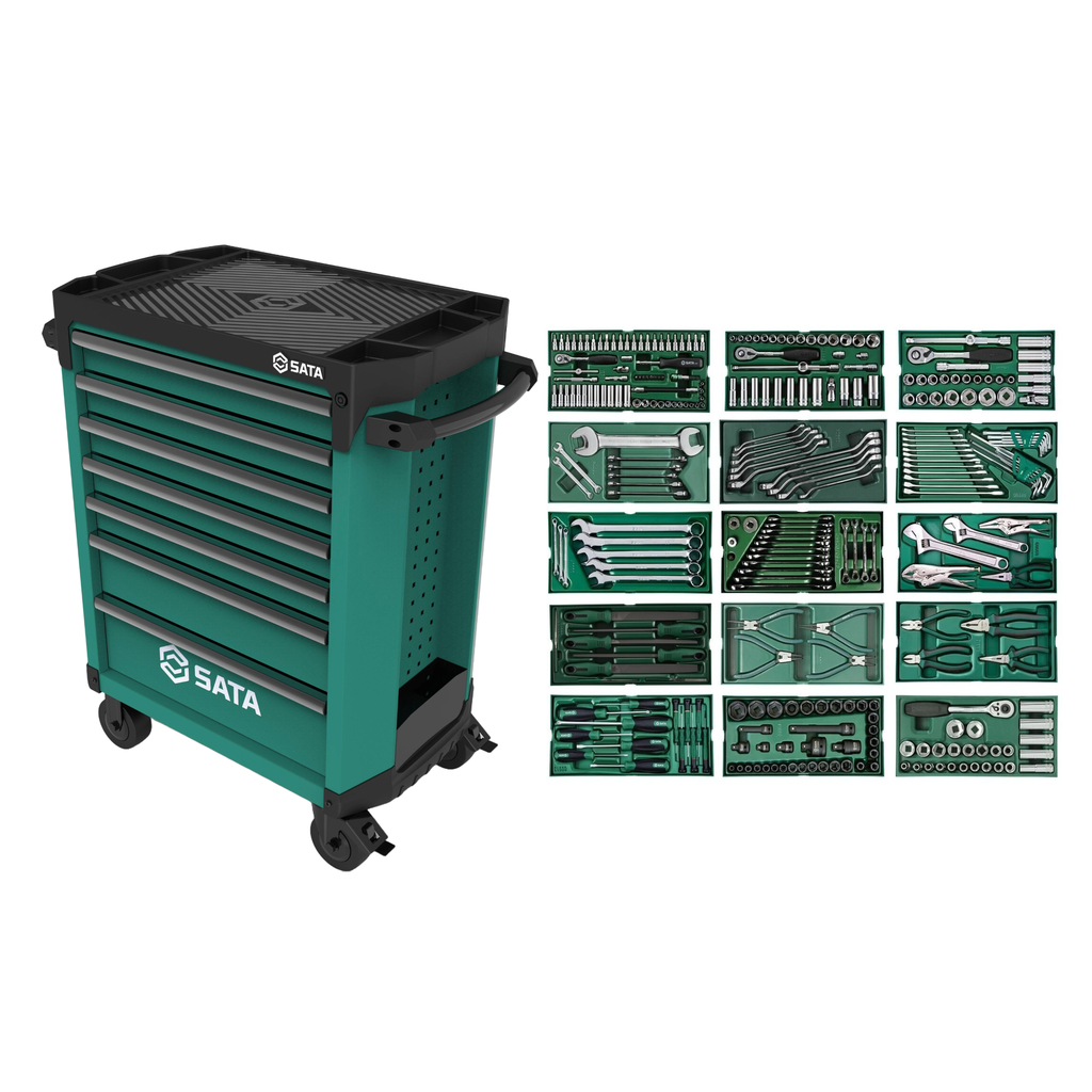 ⬡ Įrankių spintelė su ratukais PRO su įrankių dėklais, 300 vnt. (ST09928G, SATA)