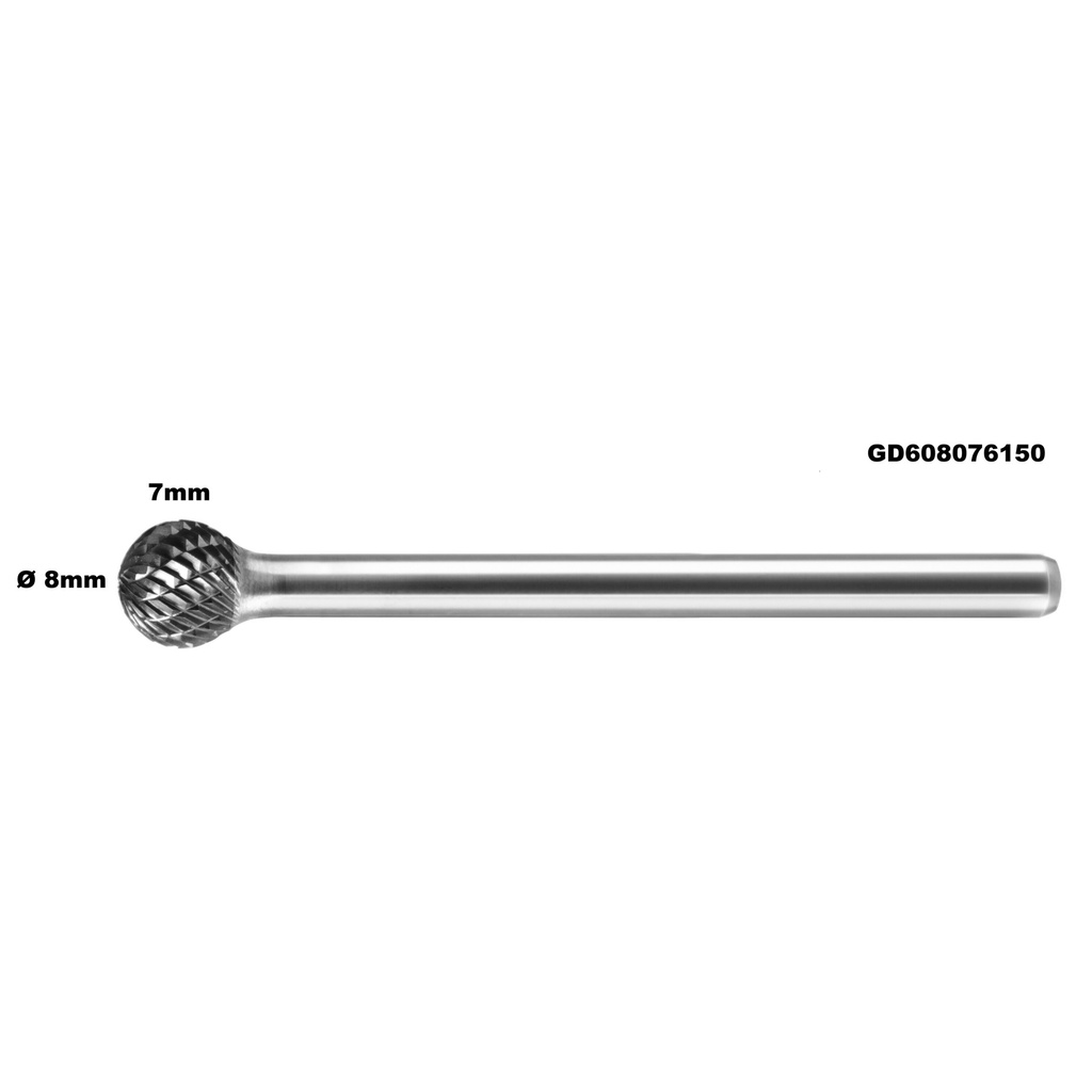 ⬡ Long carbide rotary burr shape D ball (KUD) Ø 8mm (GD608076150)