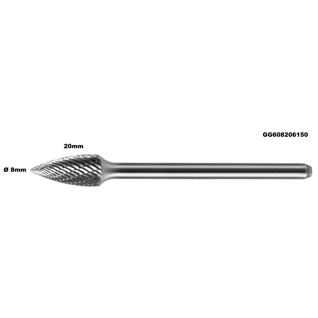 ⬡ Long carbide rotary burr shape G pointed tree (SPG) Ø 8mm (GG608206150)