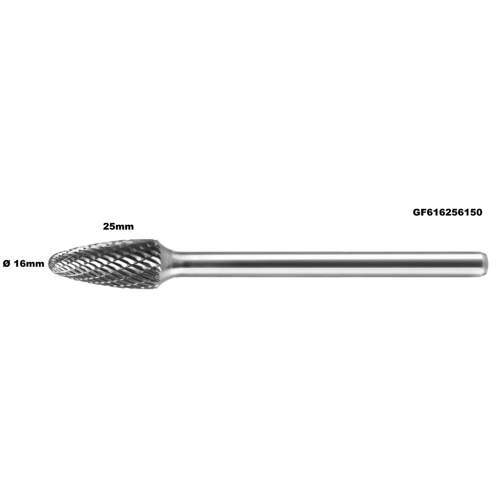 ⬡ Long carbide rotary burr shape F nosed tree (RBF) Ø 16mm (GF616256150)