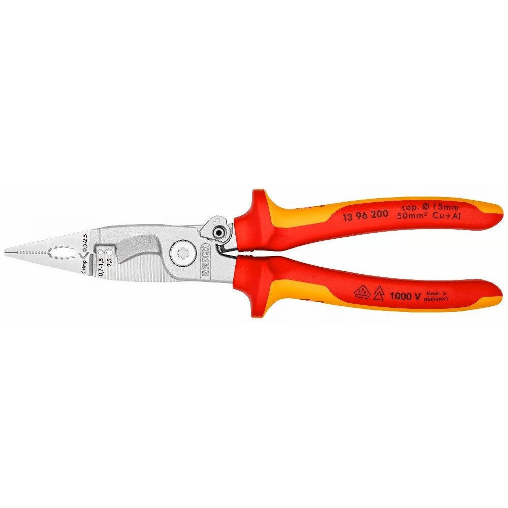 ⬡ Replės elektros instaliacijos darbams VDE 200mm (1396200, KNIPEX)