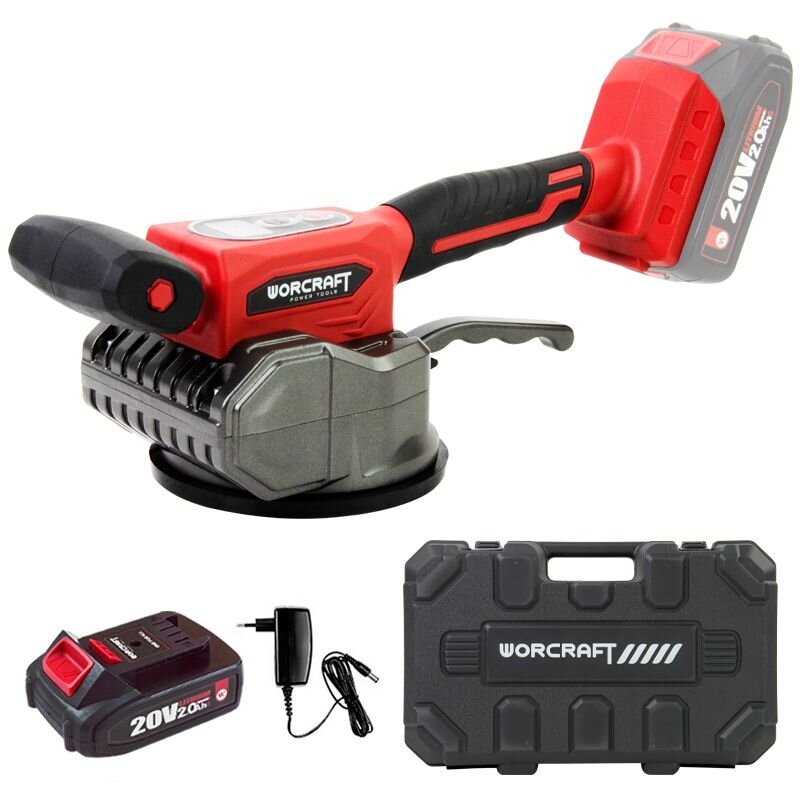 ⬡ Li-ion Cordless vacuum vibrating leveling machine for tiles WORCRAFT 20V 2.0Ah in plastic box (CTTS20LiM, WORCRAFT)