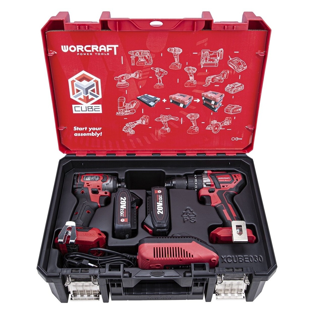 ⬡ Li-ion Impact Cordless Driil and Impact Screwdriver WORCRAFT set (BMC) (XCUBE030, WORCRAFT)
