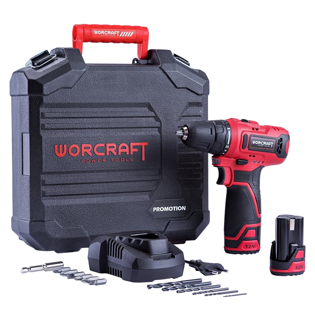 ⬡ Akumulatora urbjmašīna-skrūvgriezis ar piederumiem plastmasas koferī WORCRAFT 12V Li-ion (CD12LiA, WORCRAFT)