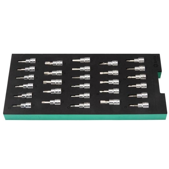 ⬡ Tray. 3/8'' bit sockets set 28pcs (pl./PH/PZ/HEX/torx) (ST09006G, SATA)