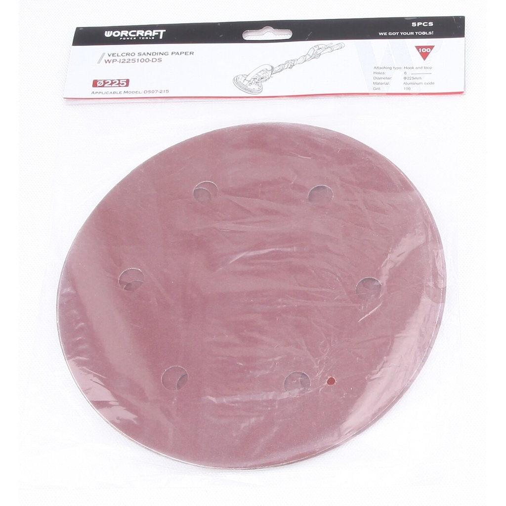 ⬡ Šlifavimo popierius 225 mm (5 vnt.) šlifuokliui DS07 / DS09 Nr. 150 (WPI225150DS, WORCRAFT)