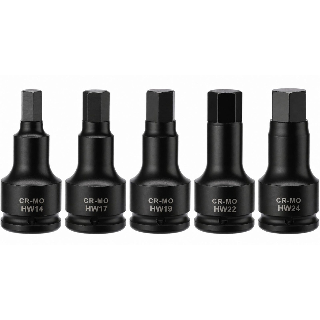 ⬡ 3/4" Dr. HEX impact bit socket set (H14–H24) 5 pcs (KRKB121243)