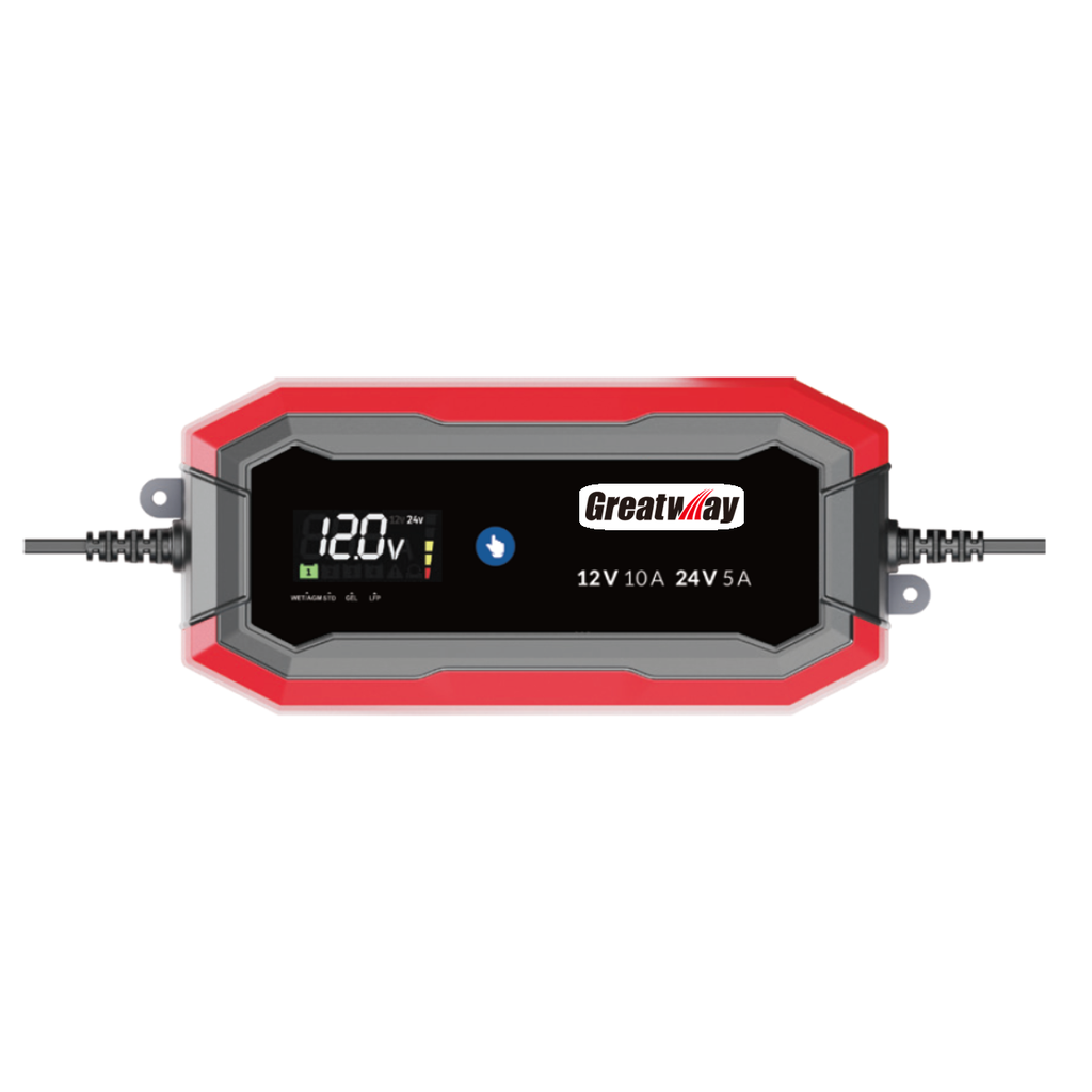 ⬡ Įkroviklis akumuliatoriui automatinis LCD 12/24V 10A 240Ah (HFGK10DVD)
