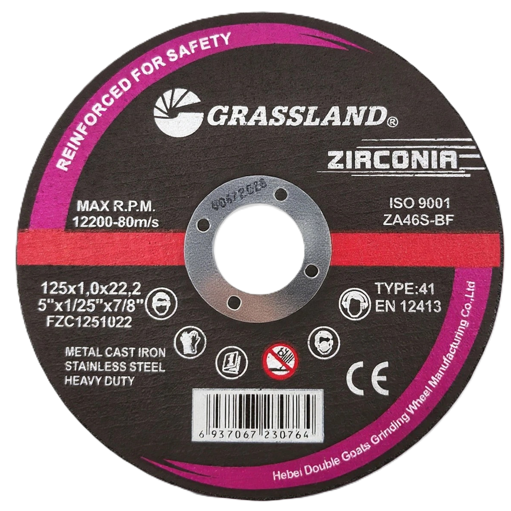 ⬡ Nerūdijančio plieno / cirkonio pjovimo diskas 125x1.0x22.2 41 tip. (FZC1251022, GRASSLAND)