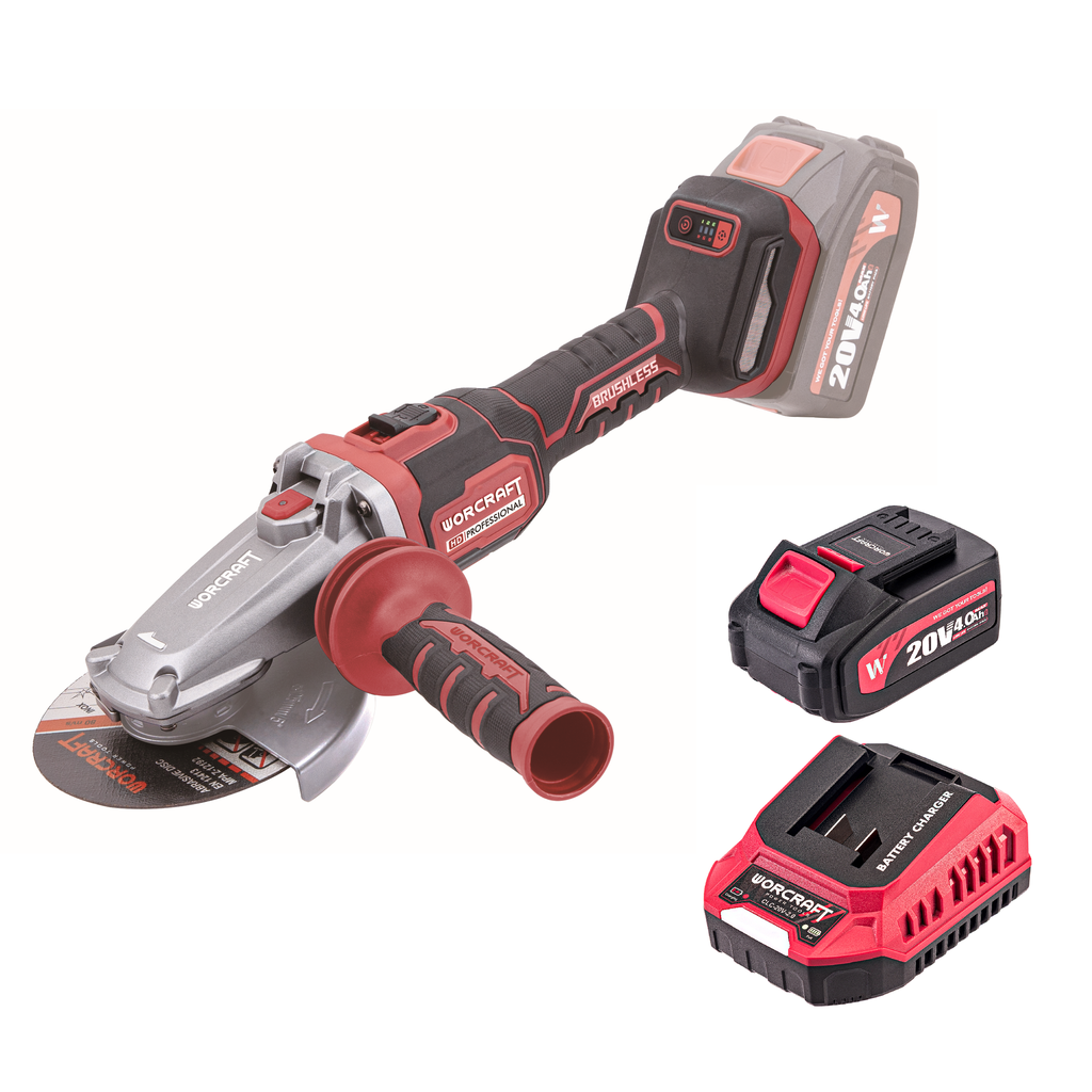 ⬡ Li-ion Cordless brushless angle grinder (flat head) WORCRAFT 125mm 20V (CAGS20LiBF125, WORCRAFT)