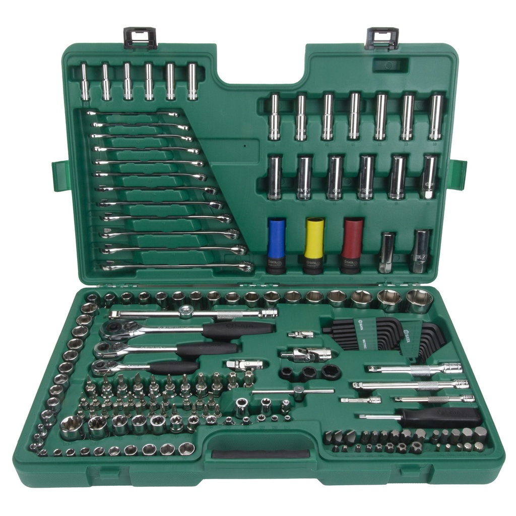 ⬡ 1/4" + 3/8" + 1/2" mechaniko meistro rinkinys (HEX) 190 vnt. (ST109543, SATA)