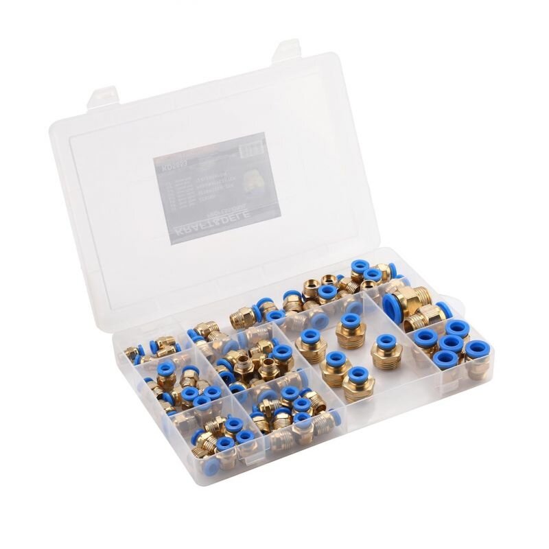 ⬡ Sriegiuotų pneumatinių greitųjų jungčių rinkinys (4–16 mm) (1/8"+1/4"+1/2") 72 vnt. (KD5853)