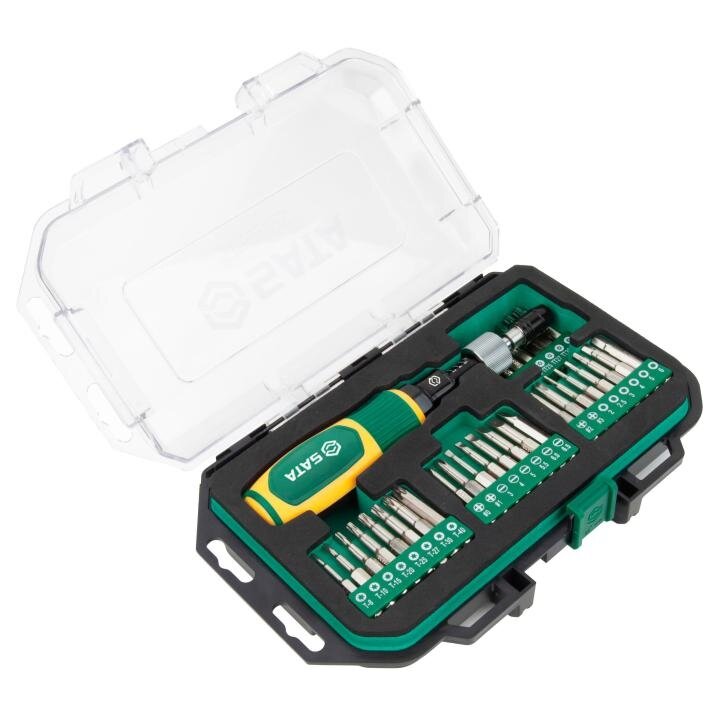 ⬡ Dinamometrinis atsuktuvas 1/4" 1-6 Nm su antgalių rinkiniu 33 vnt. (SL,PZ,PH,torx) (ST159202S, SATA)