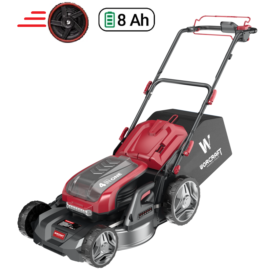 ⬡ Li-ion Cordless brushless lawn mower self-propelled WORCRAFT  40V (20V x 4 pcs 8.0Ah batteries) (CLMS40LiBD8AH, WORCRAFT)
