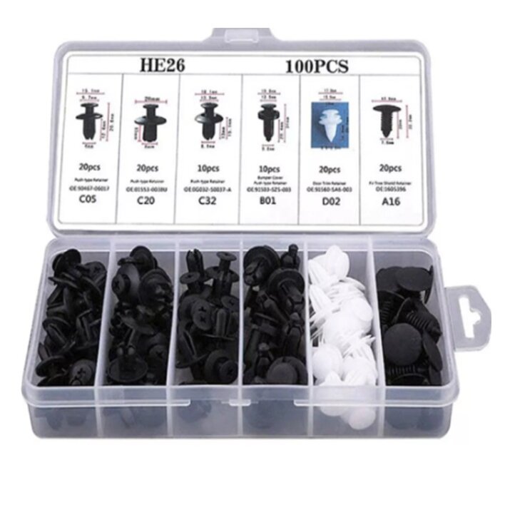⬡ Plastic push-type clip assortment 100pcs (HE26)