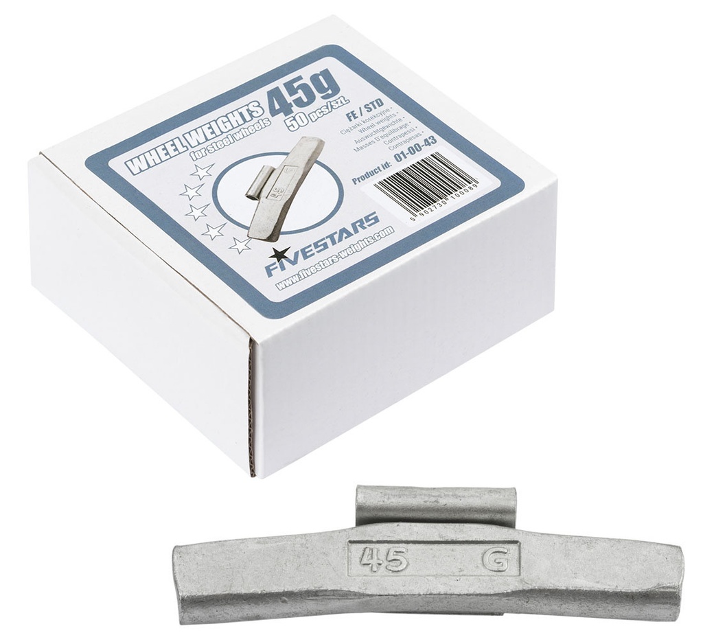 ᴿᴰ Užspaudžiami FE svareliai FIVE STARS 45 g, plieniniams ratlankiams (01-00-43, FIVE STARS)