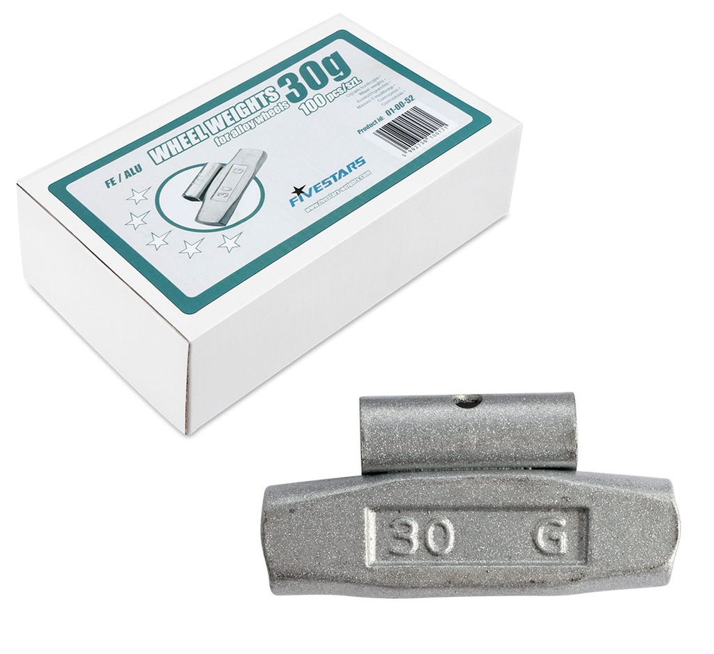 ᴿᴰ Užspaudžiami FE svareliai FIVE STARS 30 g, ALU ratlankiams (01-00-52, FIVE STARS)