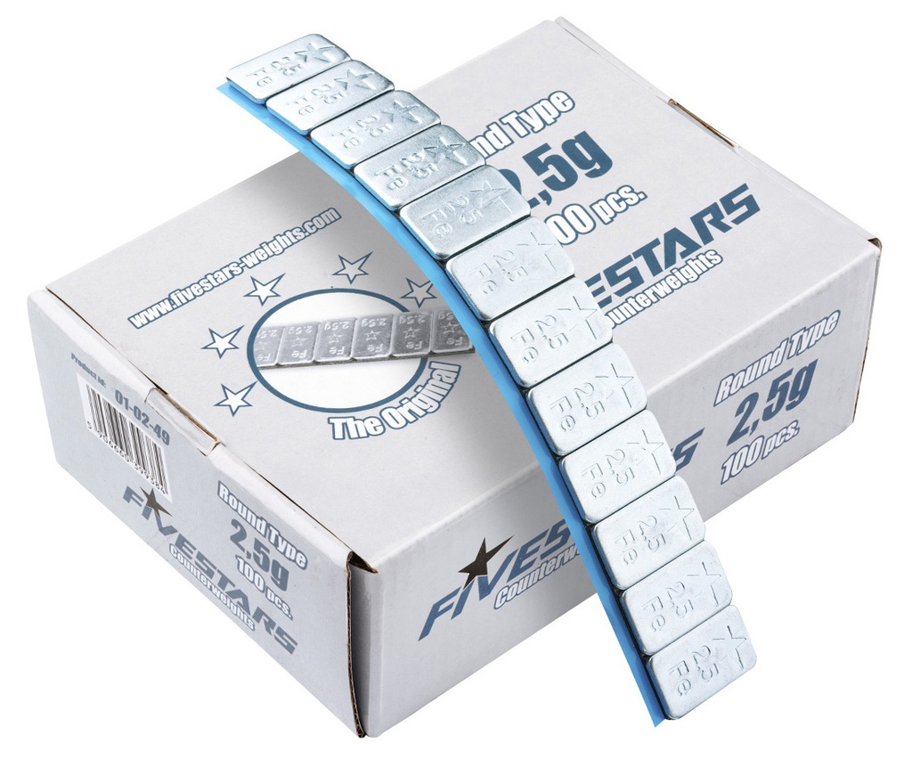 ᴿᴰ Līmējamie FE atsvari FS 2,5 g, apaļa kārba (01-02-49, FIVE STARS)