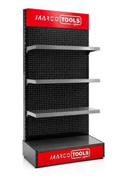 Ekspozicinis stovas 950x240 mm, 20 kabliukų ir 3 lentynos (05.088.135, MARCO TOOLS)