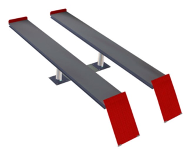 Divu cilindru bedres pacēlājs P2-50 50A ar 4400 mm uzbraukšanas sliedēm, 5 t, gājiens 1900 mm (P2-50.19-50A44, PITLIFT)
