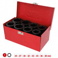 [515.0308] Šešiabriaunių smūginių galvučių rinkinys 1", ilgų, 8 vnt., 24-38 mm (515.0308, KS TOOLS)