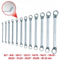 [517.0250] CLASSIC dvipusių žiedinių raktų rinkinys, lenktas, 12 vnt., 6-32 mm (517.0250, KS TOOLS)