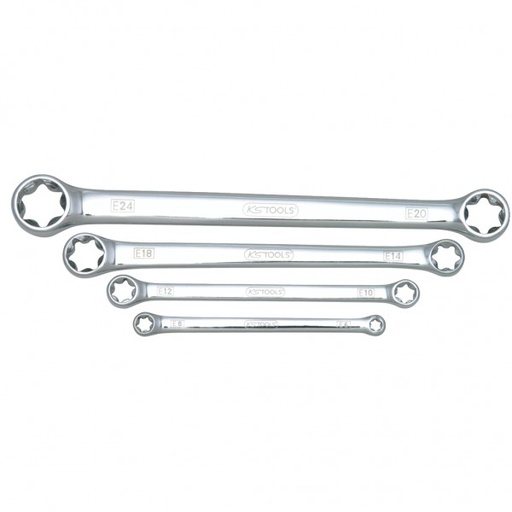 [518.0860] CHROMEplus divpusējo Torx E gredzenatslēgu komplekts, 4 gab., E6-E24 (518.0860, KS TOOLS)