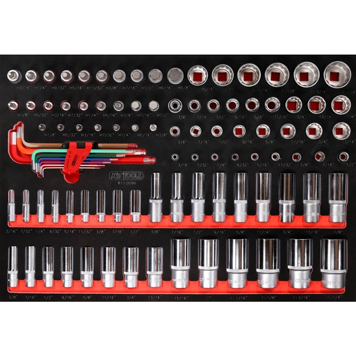 [811.0099] 1/4" + 3/8" + 1/2" muciņu komplekts putuplasta ieliktnī, 99 gab., collu (811.0099, KS TOOLS)