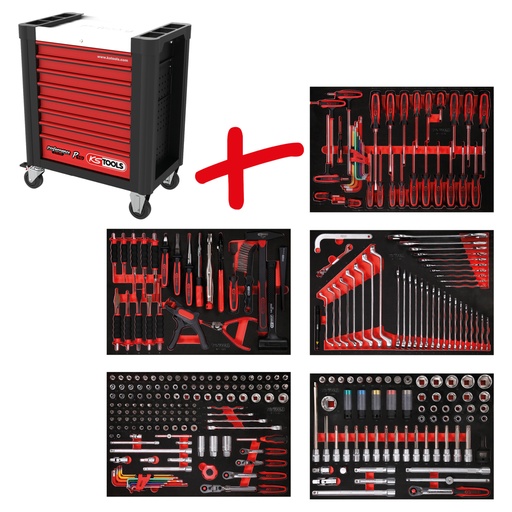 [810.5299] PERFORMANCEplus P10 instrumentu ratiņu komplekts ar 299 instrumentiem 5 atvilktnēs (810.5299, KS TOOLS)