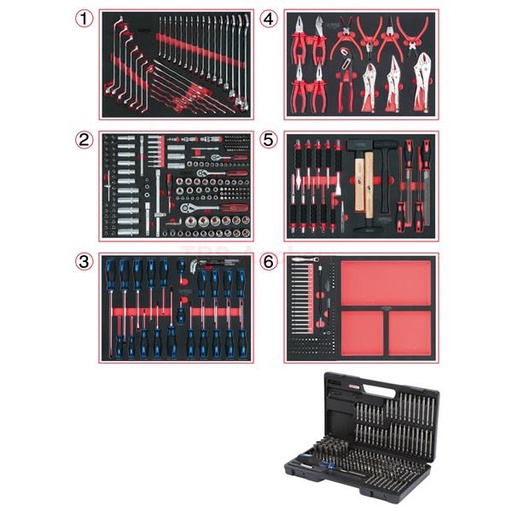 [713.0598] Universāls sistēmas ieliktņu komplekts 6 atvilktnēm ar 598 instrumentiem (713.0598, KS TOOLS)