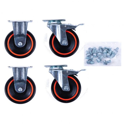 [826.0007-R014P] Riteņu komplekts RACINGline instrumentu kastei 826.0007: 2 grozāmi + 2 fiksēti, ar skrūvēm (826.0007-R014P, KS TOOLS)