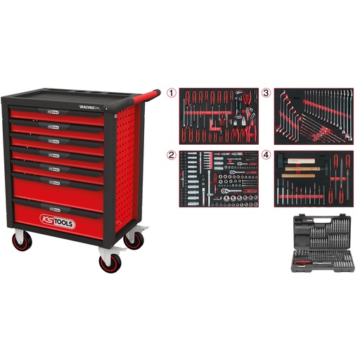 [826.7515SB] RACINGline instrumentu ratiņi ar 515 instrumentiem + 100381 + 100105, melni/sarkani (826.7515SB, KS TOOLS)