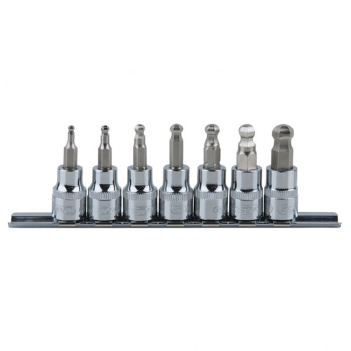 [918.3772] 3/8″ CHROMEplus iekšējā sešstūra uzgaļu muciņu ar lodveida galu komplekts, 3–10 mm, 7 gab. (918.3772, KS TOOLS)