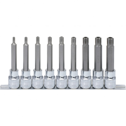 [918.1895] 1/2" CHROMEplus RIBE uzgaļu muciņu komplekts ar caurumu, garas 110 mm, M5–M14, 9 gab. (918.1895, KS TOOLS)