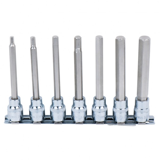 [918.3960] 3/8" CHROMEplus iekšējā sešstūra uzgaļu muciņu komplekts, garas, 4–12 mm, 7 gab. (918.3960, KS TOOLS)
